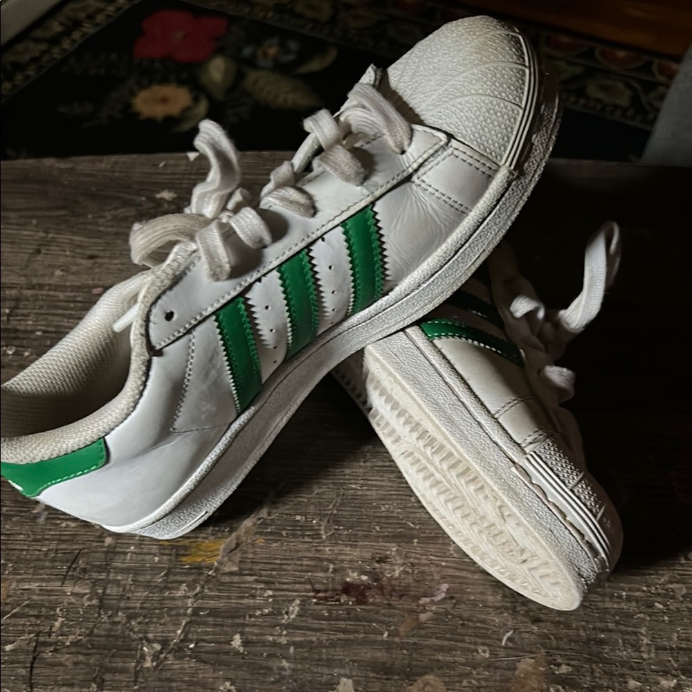 Adidas White and Green Sneakers Classic Design